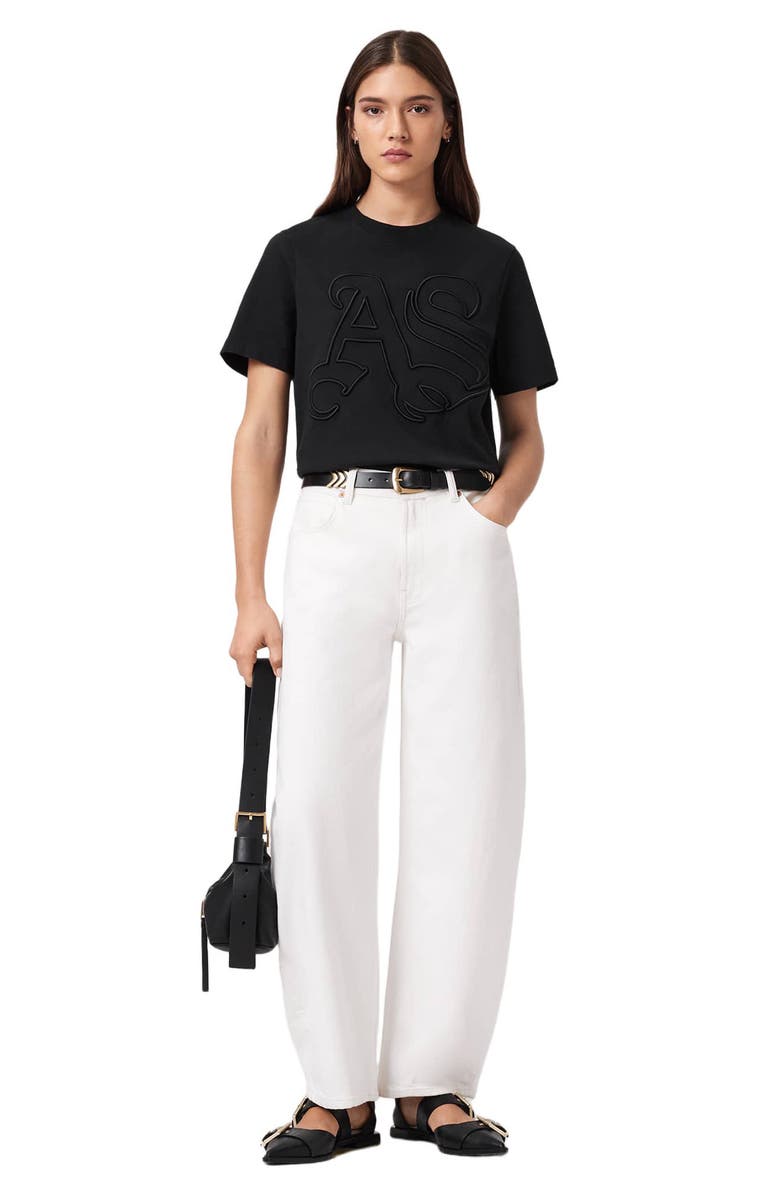AllSaints Lisa Embroidered Cotton T-Shirt, Alternate, color, Black