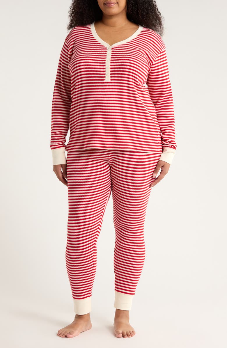 Nordstrom Waffle Stitch Thermal Henley Pajamas, Main, color, Red Party Stripe