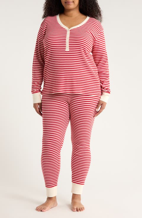 Waffle Stitch Thermal Henley Pajamas (Plus)