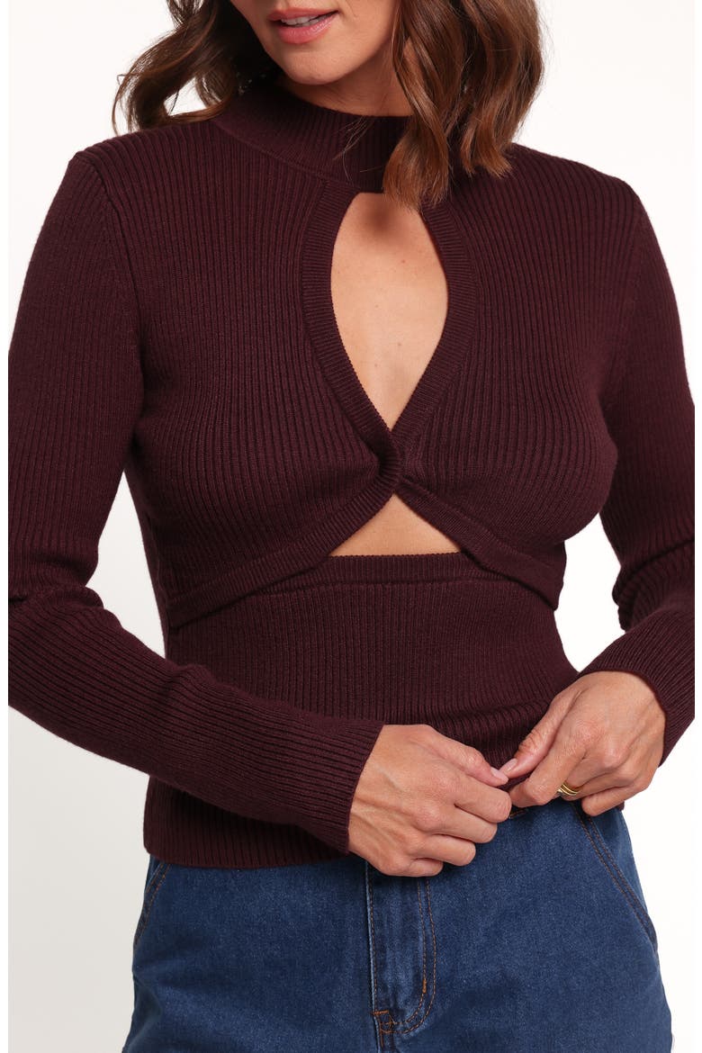 Emmy Keyhole Mock Neck Sweater, Alternate, color, BURGUNDY