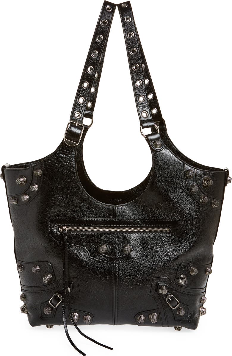 Balenciaga Medium Le Cagole Leather Tote, Main, color, Black