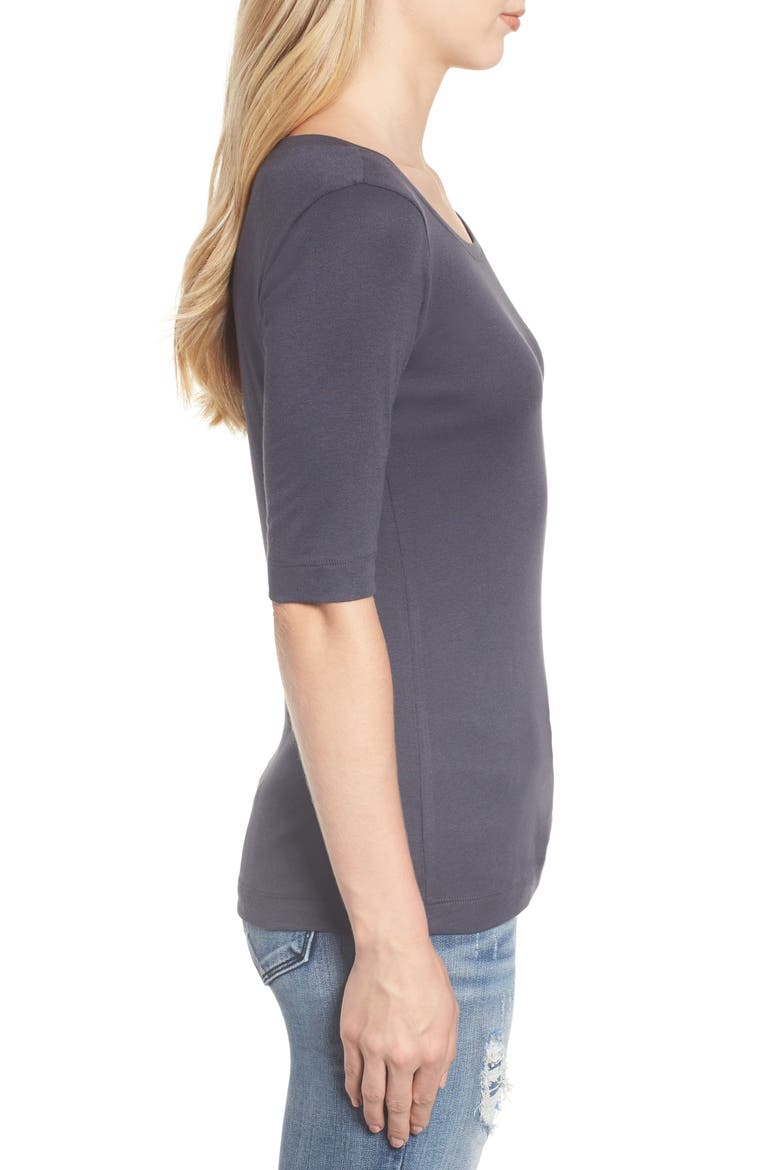 Ballet Neck Cotton & Modal Knit Elbow Sleeve Tee, Alternate, color, GREY EBONY