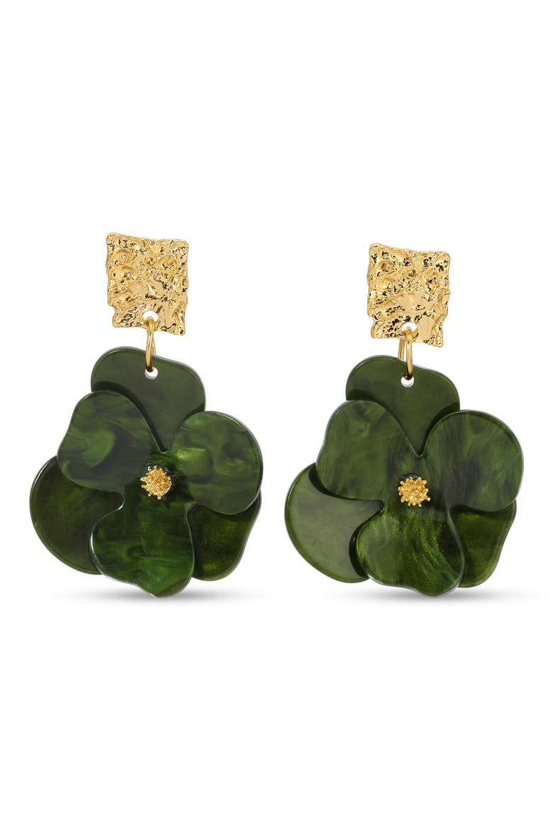 Dolores Flower Drop Earrings, Main, color, GREEN/ GOLD