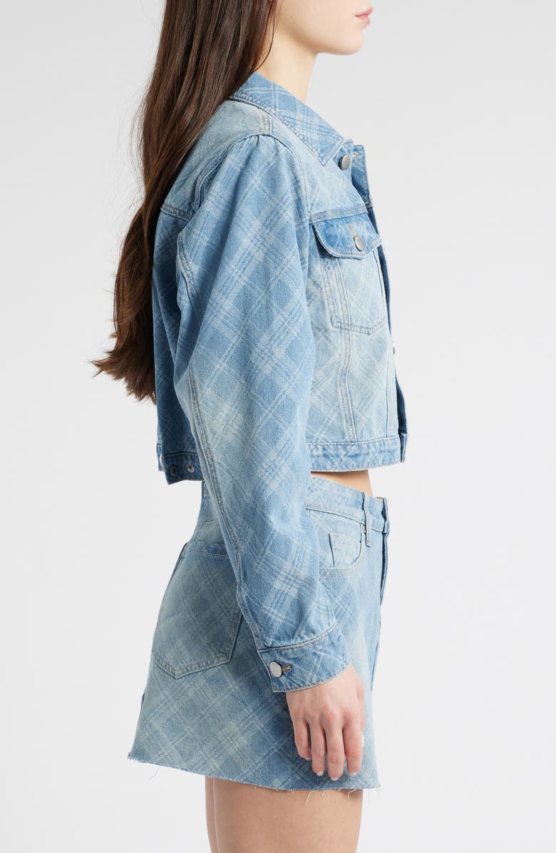 PTCL Lani Plaid Crop Denim Jacket, Alternate, color, Light Indigo