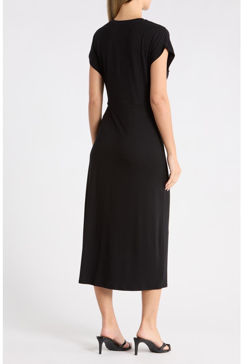 Front Knot Cap Sleeve Midi Dress, Alternate, color, BLACK