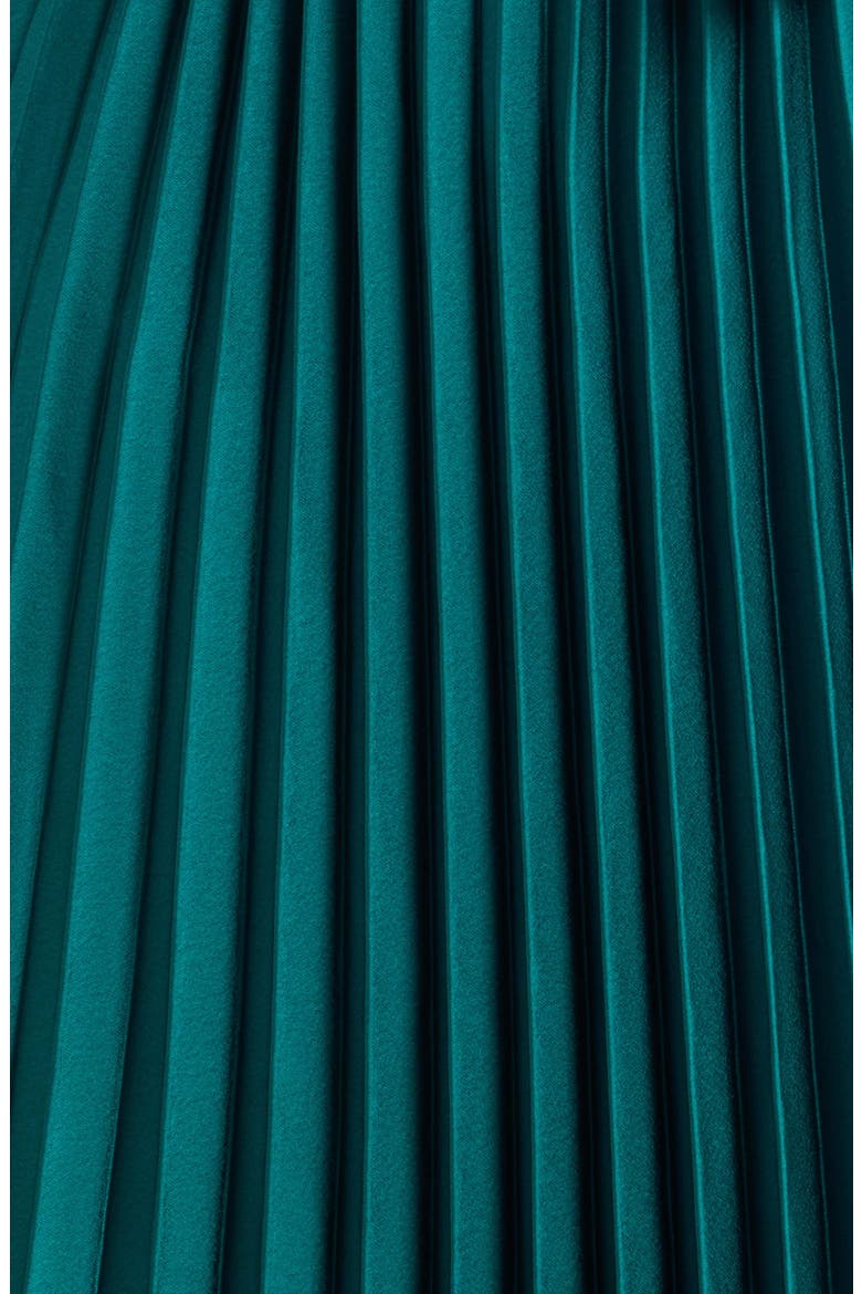 Sunburst Pleated Satin Midi Dress, Alternate, color, DEEP JADE