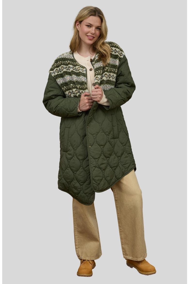 Plush Fleece Quilted Long Jacket, Alternate, color, OLIVE