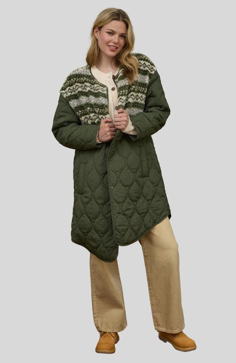 Blu Pepper Plush Fleece Quilted Long Jacket, Alternate, color, Olive