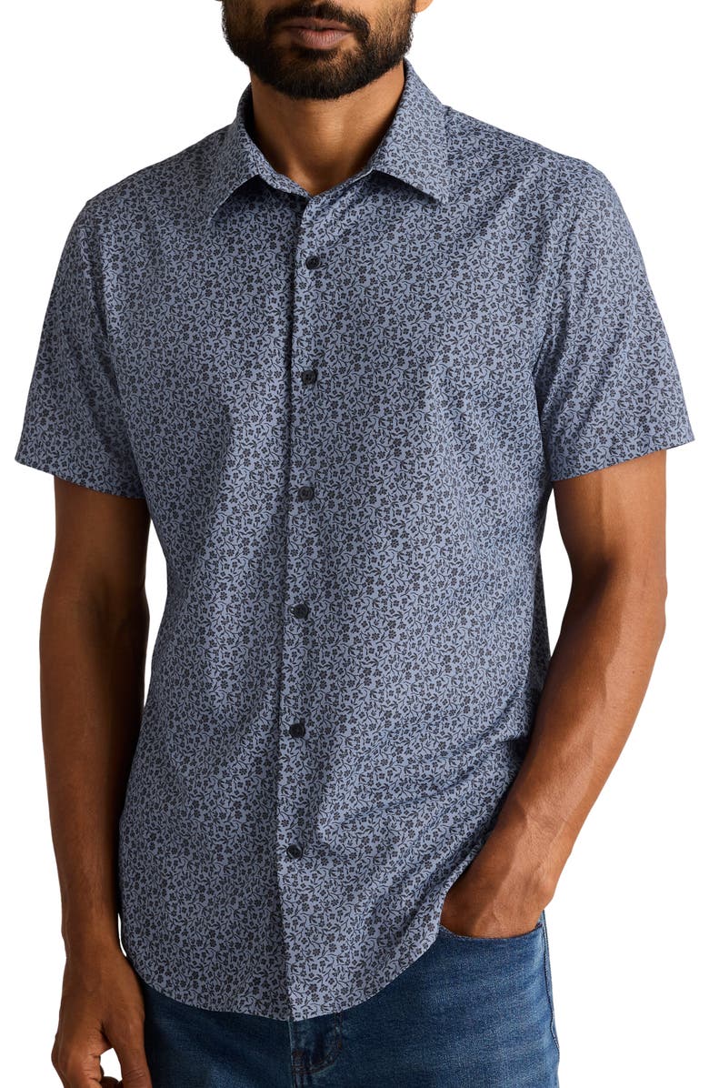 Bonobos Tech Slim Fit Floral Short Sleeve Button-Up Shirt, Main, color, Blue