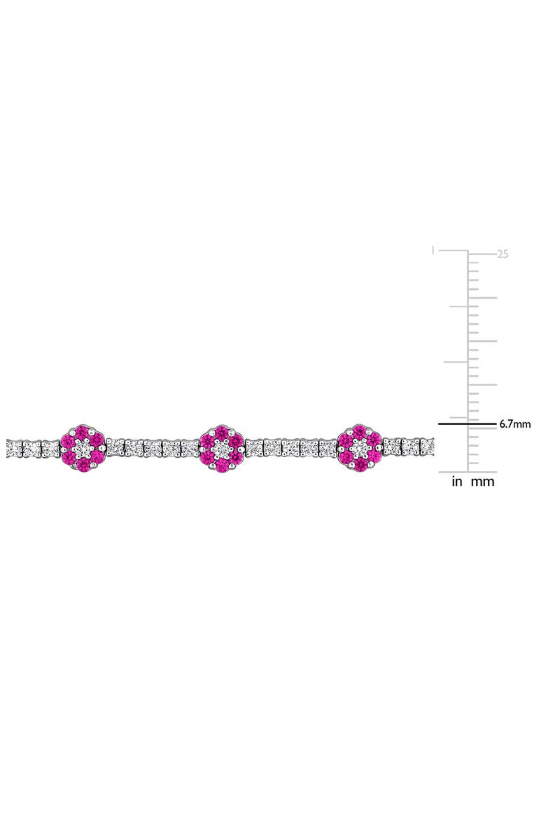 Sterling Silver Lab Created Ruby Flower Line Bracelet, Alternate, color, RED