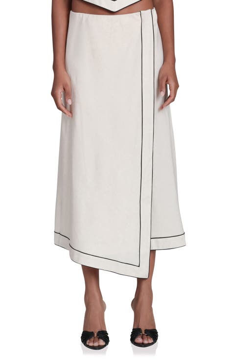 Asymmetric Faux Wrap Midi Skirt