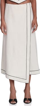 Avec Les Filles Asymmetric Faux Wrap Midi Skirt