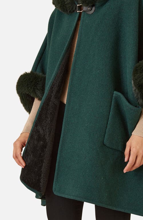 Yumi Hooded Fur Cape Jacket In Green