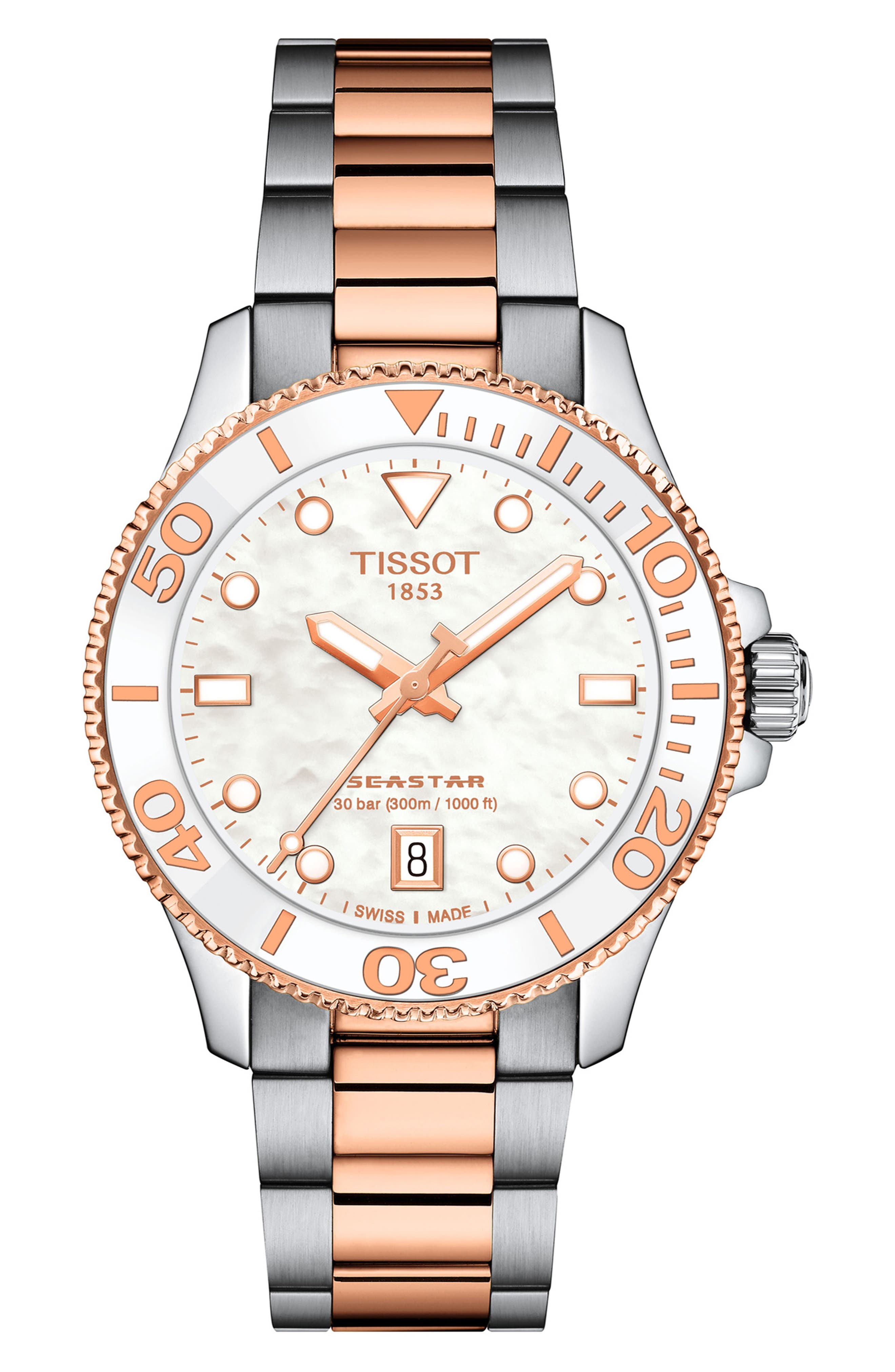 TISSOT SEASTAR 腕時計 オクタゴン シルバー ゴールド コンビ Seastar 1000 Bracelet Watch, 36mm | Nordstrom