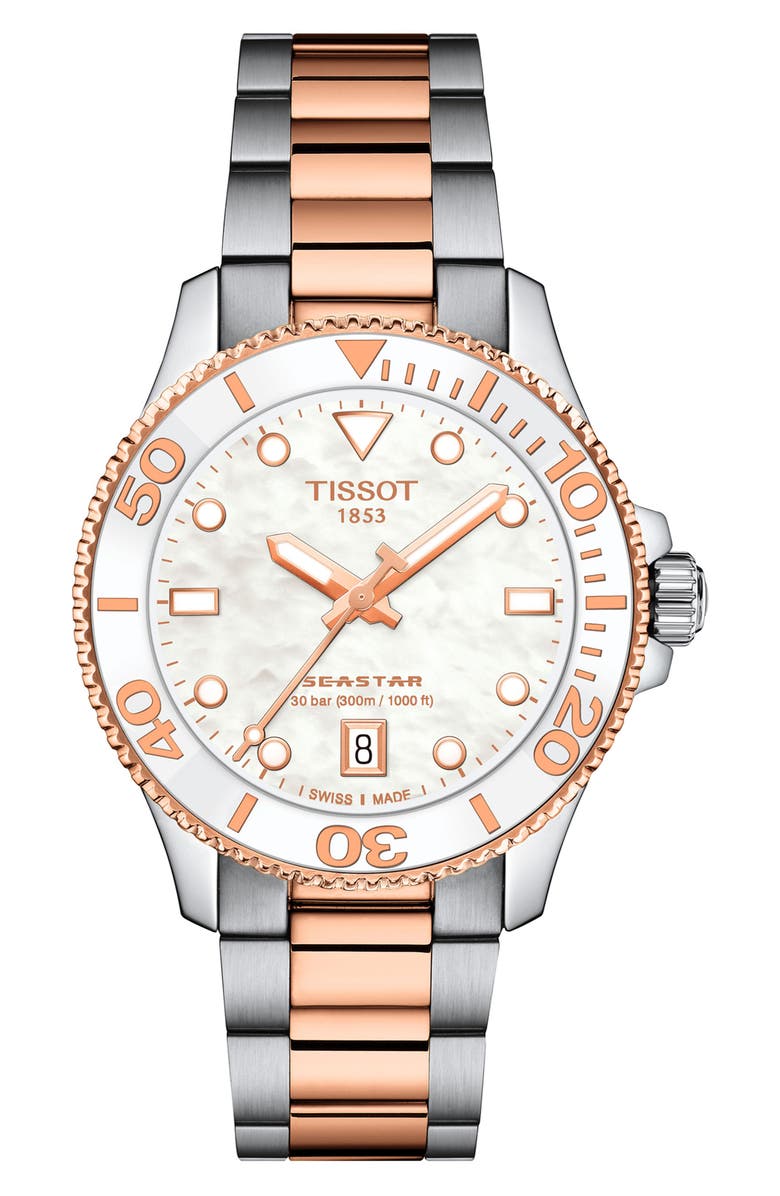 Tissot Seastar 1000 Bracelet Watch, 36mm, Main, color, White Mother Of Pearl