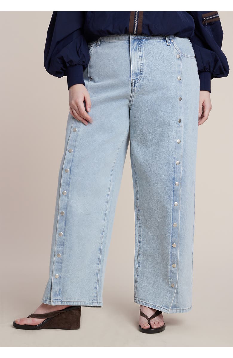 ELOQUII Snap Front Midrise Jean, Alternate, color, Light Wash