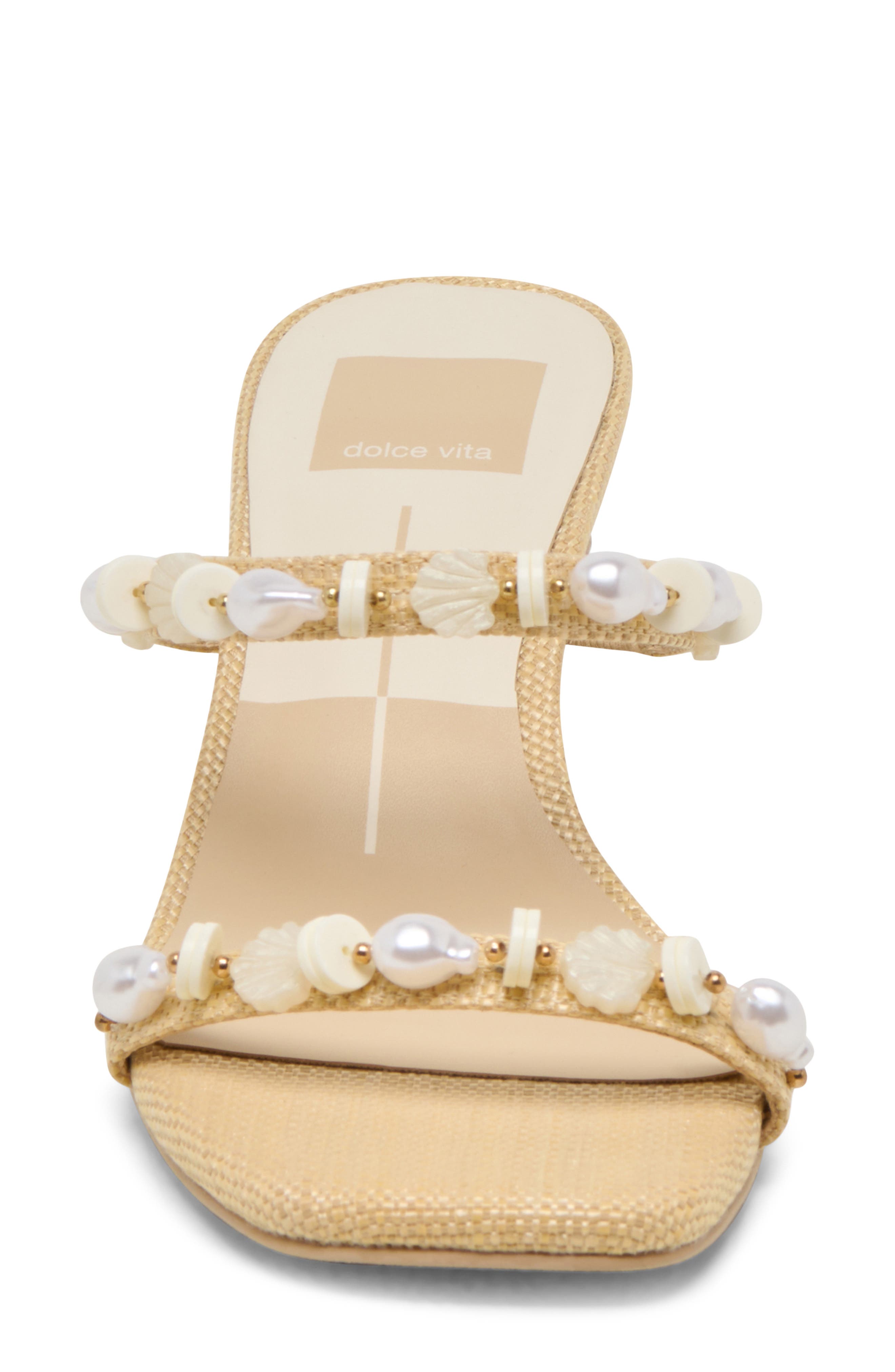 Dolce Vita Grason Bead & Faux Pearl Sandal, Alternate, color, Light Natural