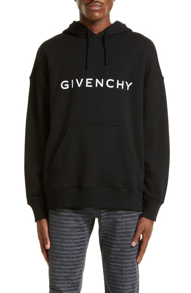 Givenchy Slim Fit Logo Graphic Hoodie, Main, color, Black