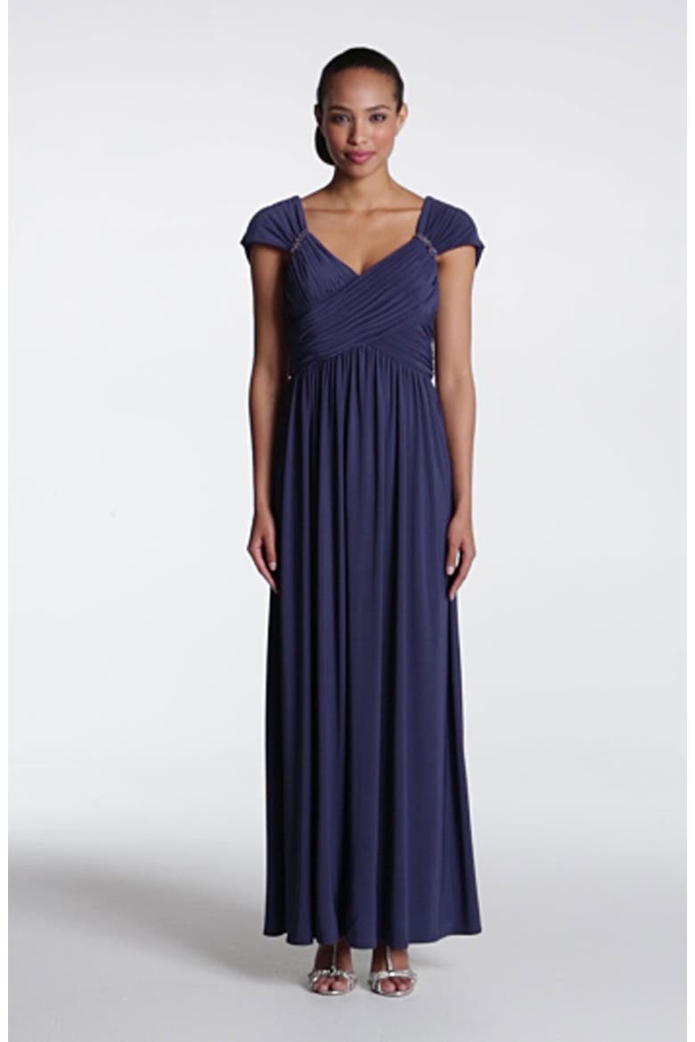 Crisscross Bodice Jersey Gown, Alternate, color, CARBON