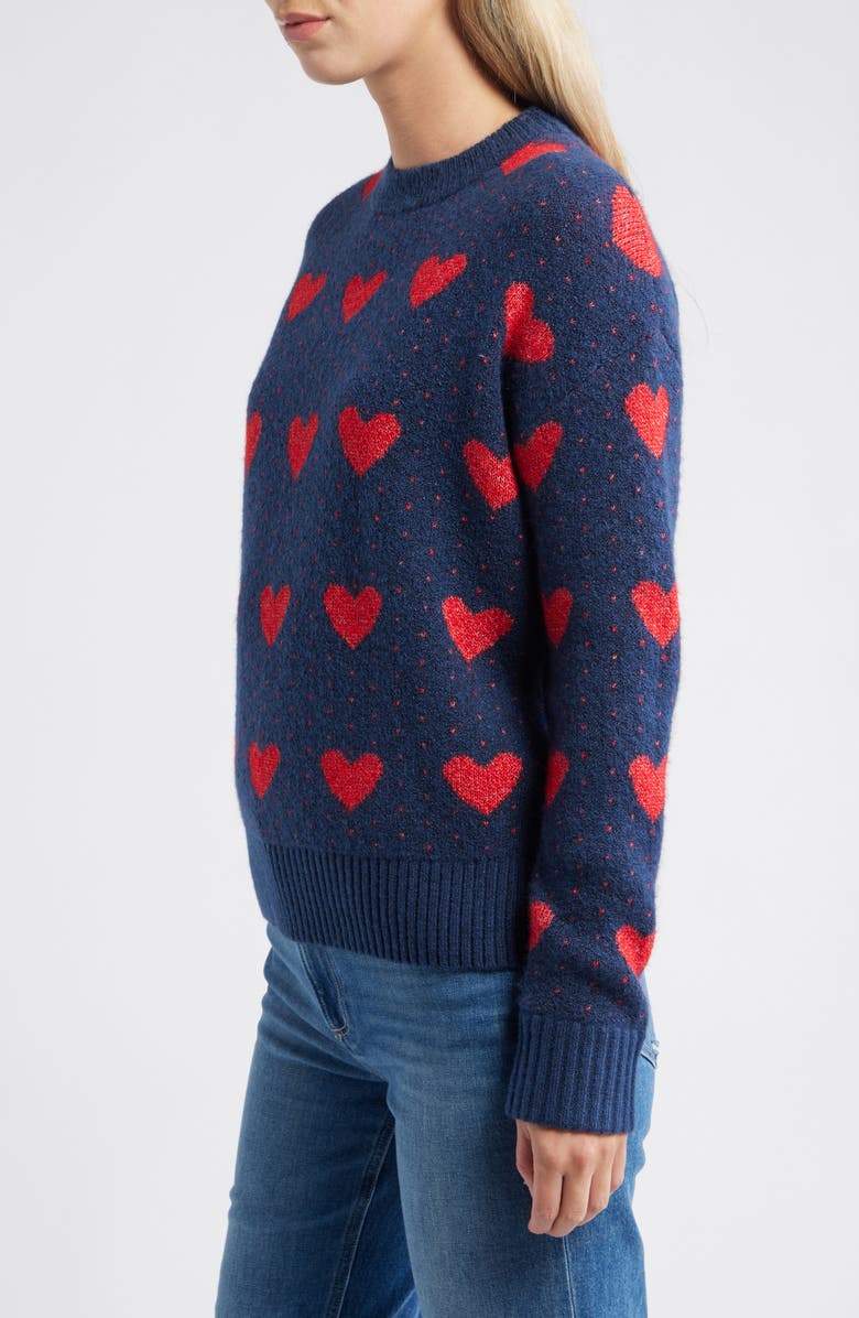 Caslon<sup>®</sup> Jacquard Heart Crewneck Sweater, Alternate, color, Navy Still- Red Heart