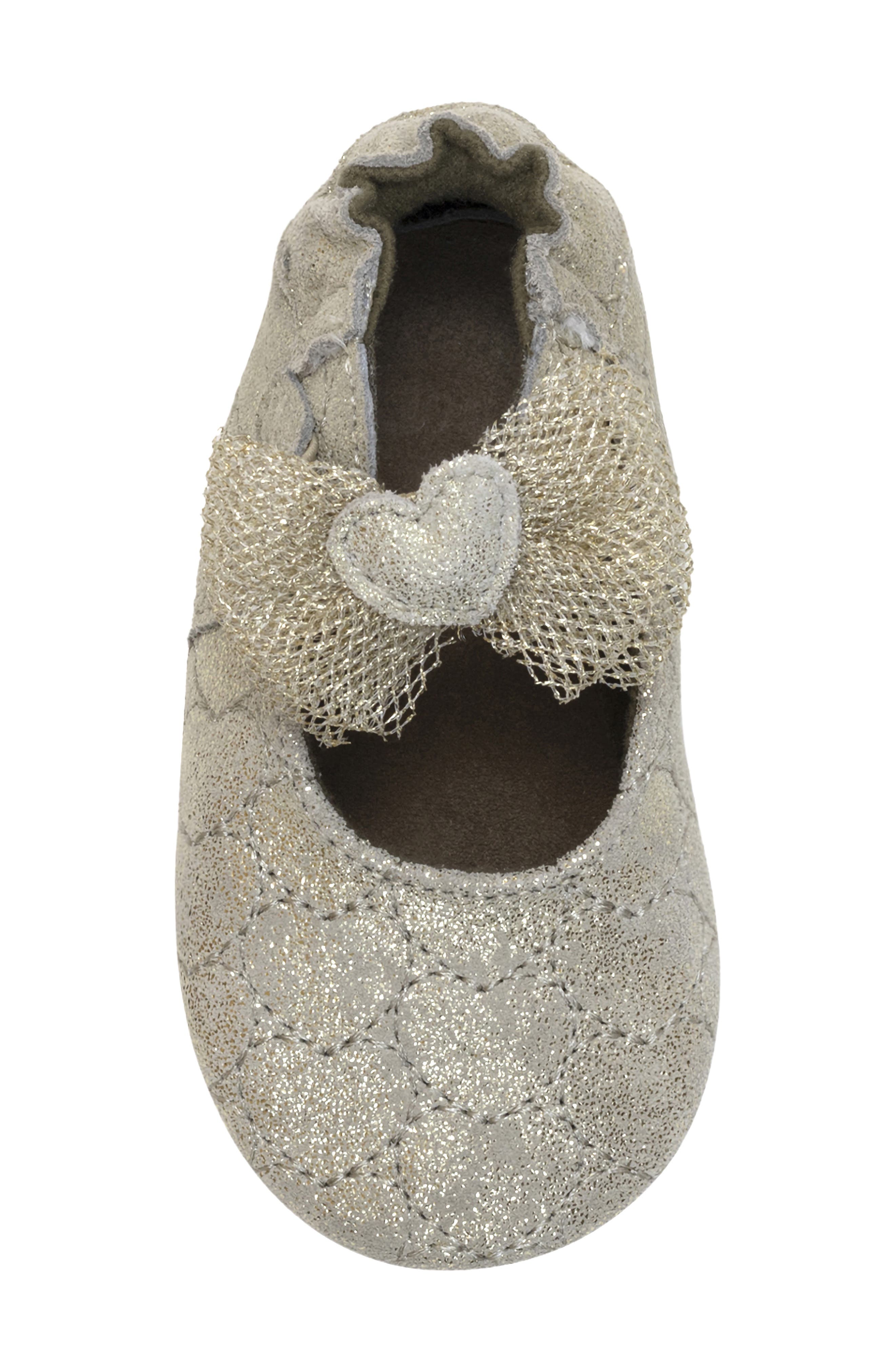 Desiree Heart Bow Mary Jane Crib Shoe, Alternate, color, GOLD