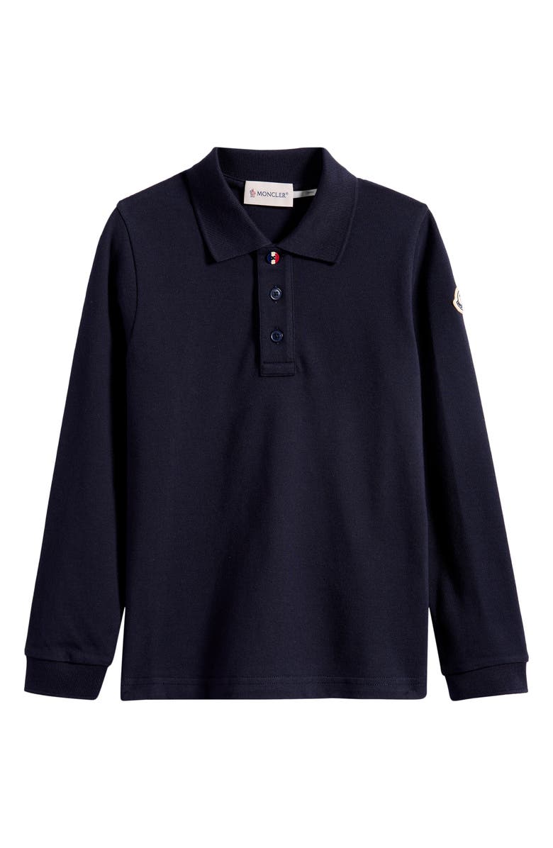 Moncler Kids' Long Sleeve Polo, Main, color, Navy