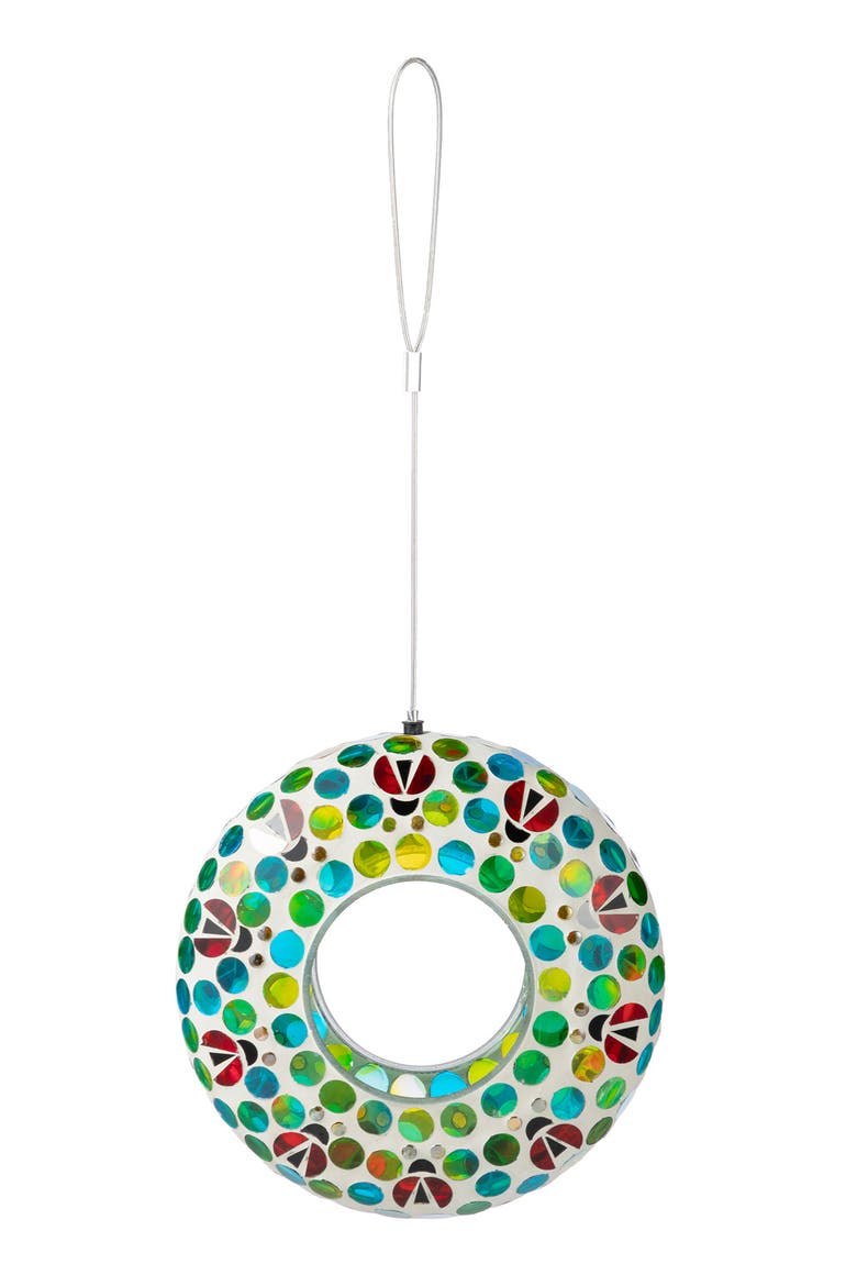 Glass Round Hanging Multi-Color Mosaic Birdfeeders, Alternate, color, Blue