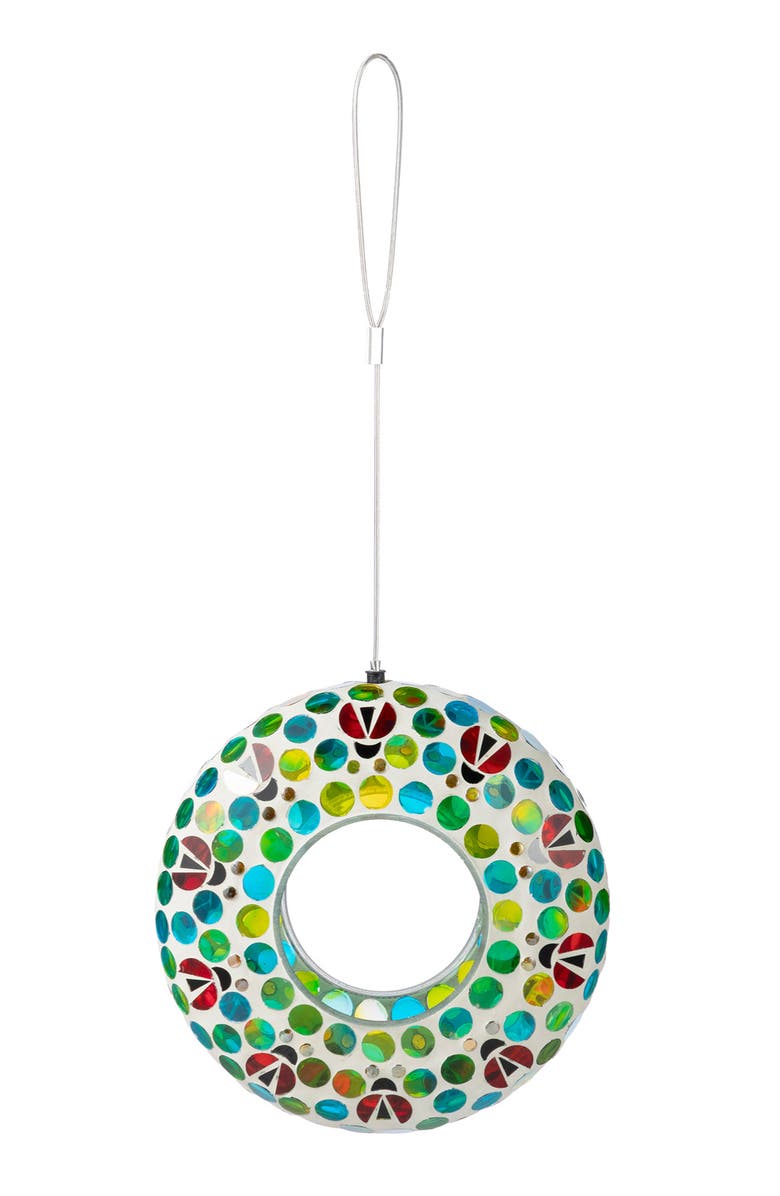 Glitzhome Glass Round Hanging Multi-Color Mosaic Birdfeeders, Alternate, color, Blue