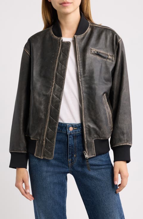 Goat Crack Leather Bomber Jacket