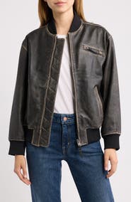 Frye Goat Crack Leather Bomber Jacket