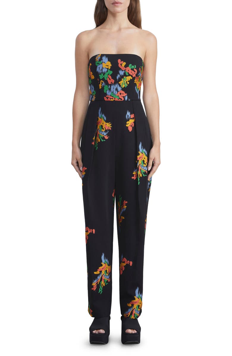 Lafayette 148 New York Floral Frost Fil Coupé Strapless Jumpsuit, Main, color, Black Multi