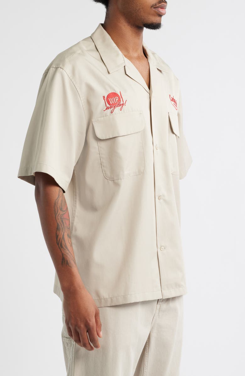 Carhartt Work In Progress Deli Embroidered Short Sleeve Cotton Button-Up Shirt, Alternate, color, Fleur De Sel / Desire