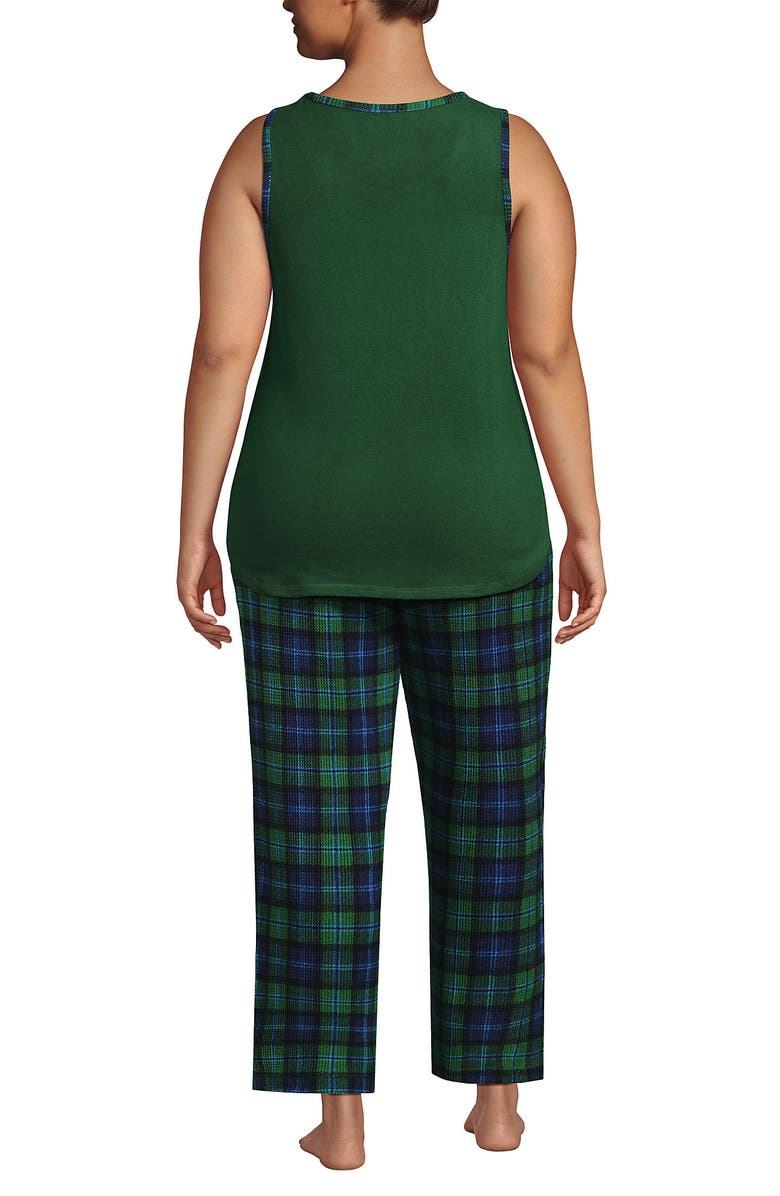 Lands' End Brushed Cozy Waffle Jersey 3 Piece Pajama Set - Tank Top Pant and Robe, Alternate, color, Light Emerald Blackwatch