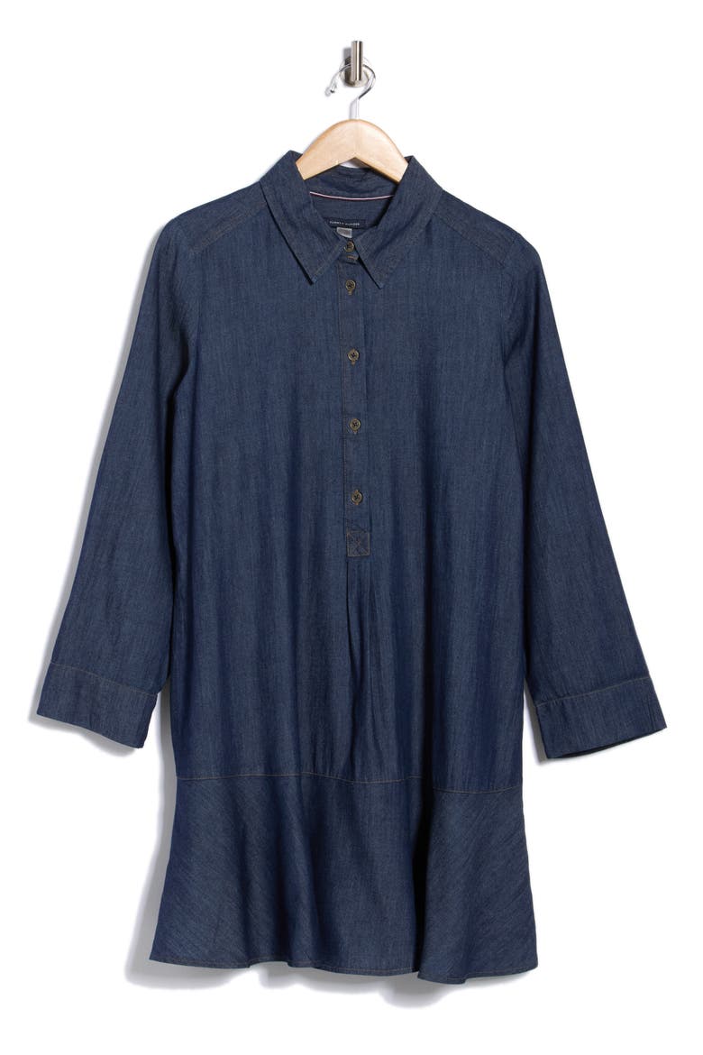 Roll Sleeve Chambray Dress, Alternate, color, DARK WASH