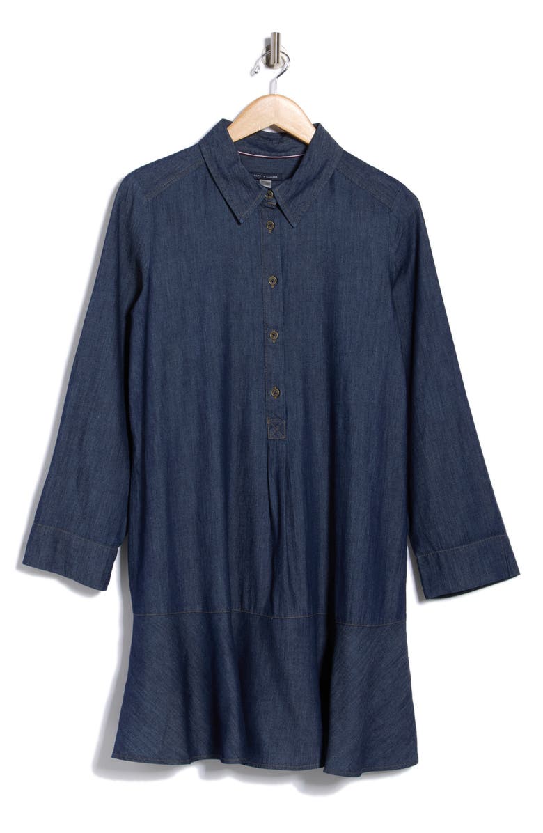 Tommy Hilfiger Roll Sleeve Chambray Dress, Alternate, color, Dark Wash