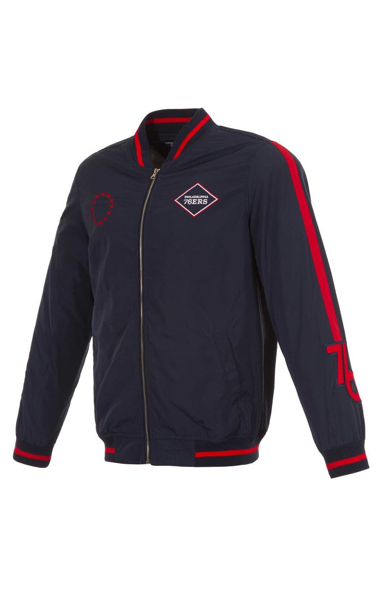JH DESIGN Men's JH Design White Philadelphia 76ers 2023/24 City Edition Nylon Full-Zip Bomber Jacket, Alternate, color, 