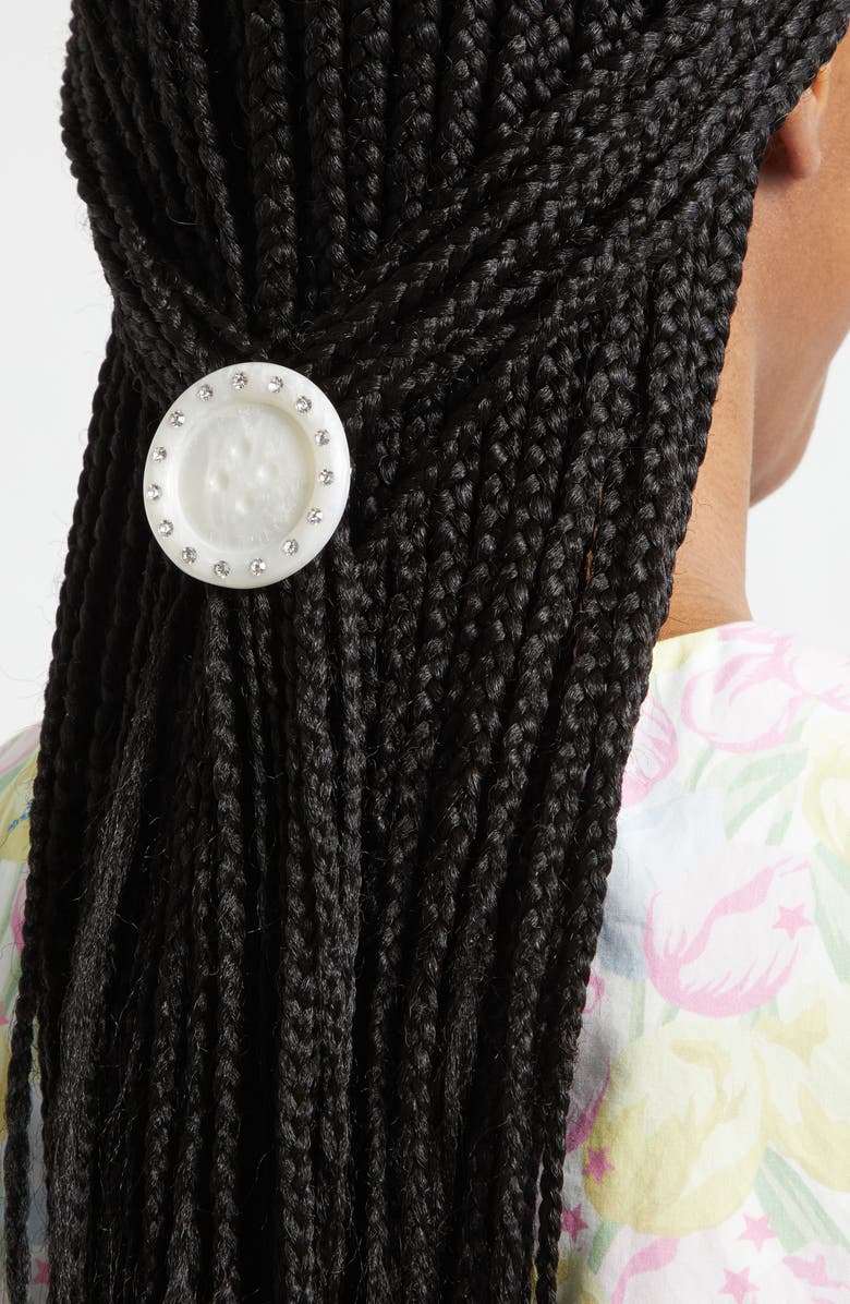 Sandy Liang Crystal Embellished Button Barrette, Alternate, color, Pearl