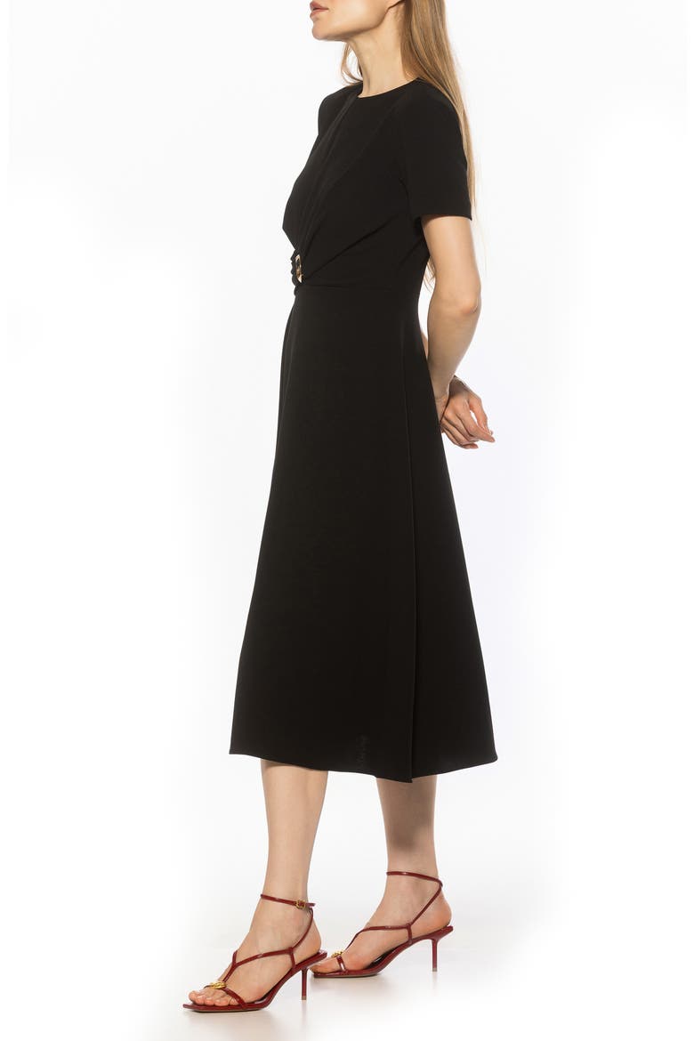 Xi Gathered Waist Midi Dress, Alternate, color, BLACK
