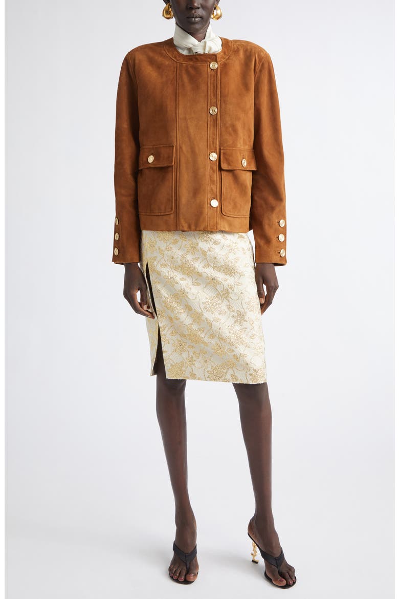 Lambskin Suede Jacket, Alternate, color, RHUM AMBRE