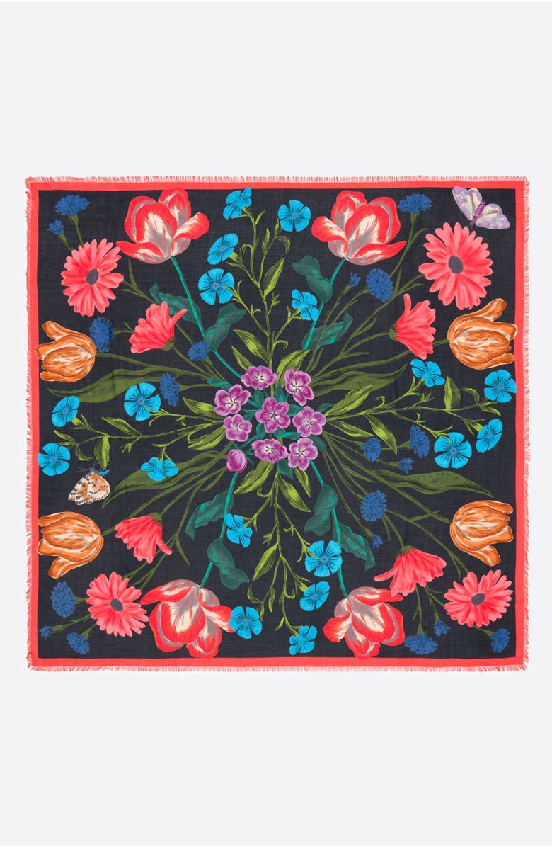 Bimba y Lola Botanical Flowers Shawl, Main, color, Black