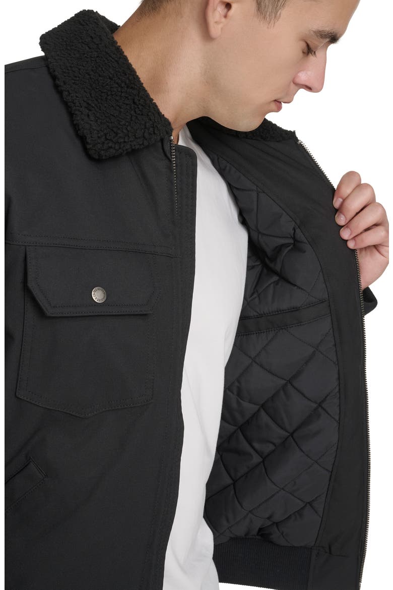 Water Resistant Faux Shearling Collar Canvas Bomber Jacket, Alternate, color, BLACK