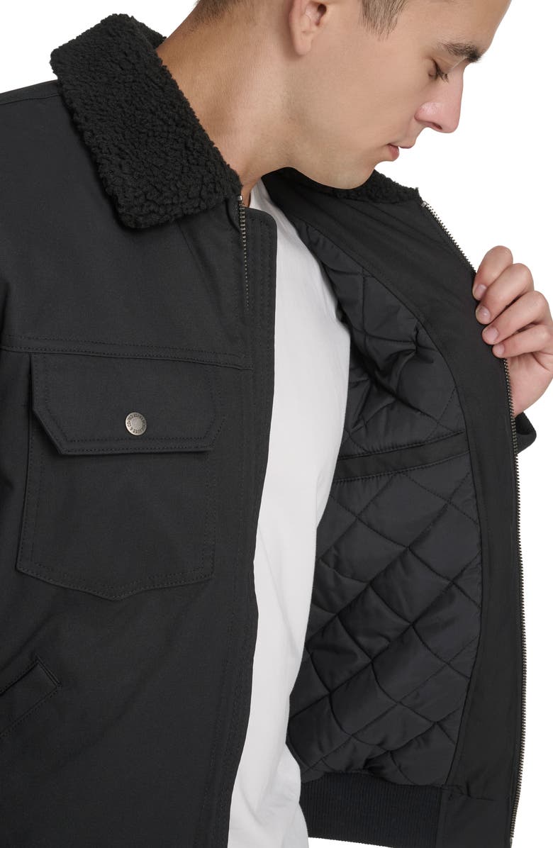 Levi's Water Resistant Faux Shearling Collar Canvas Bomber Jacket, Alternate, color, Black