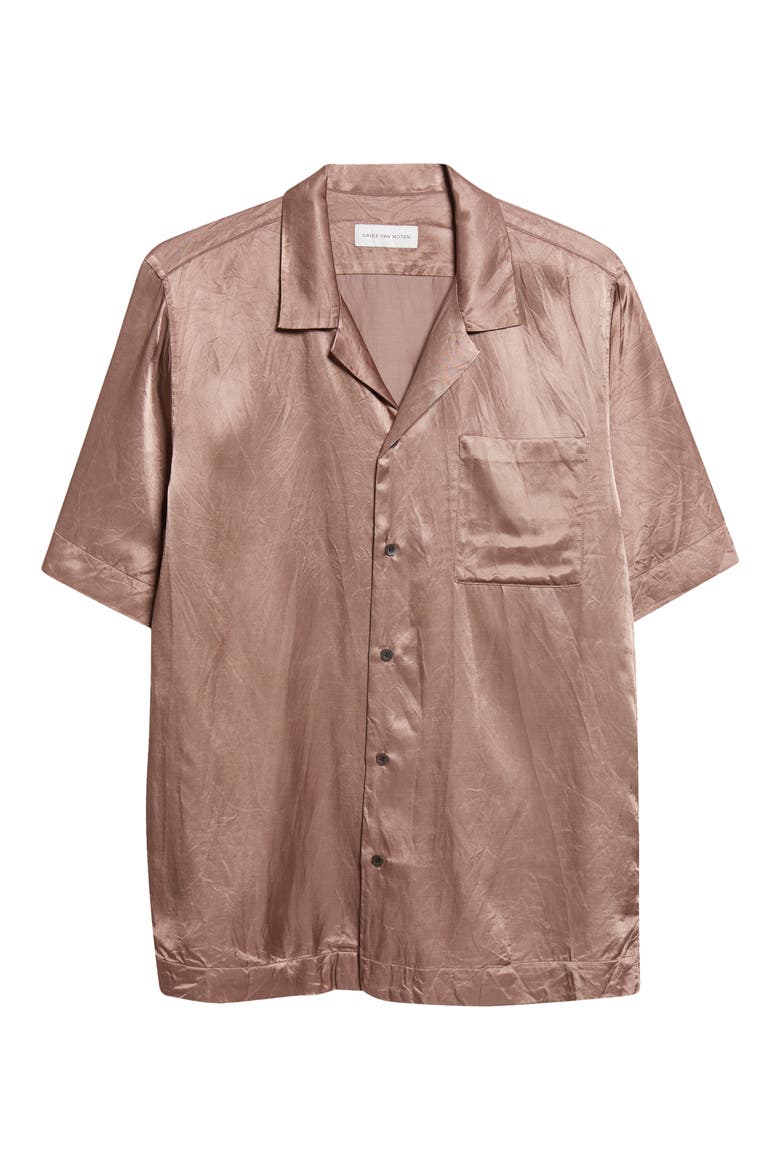 Carltone Crinkled Satin Camp Shirt, Alternate, color, OLD ROSE