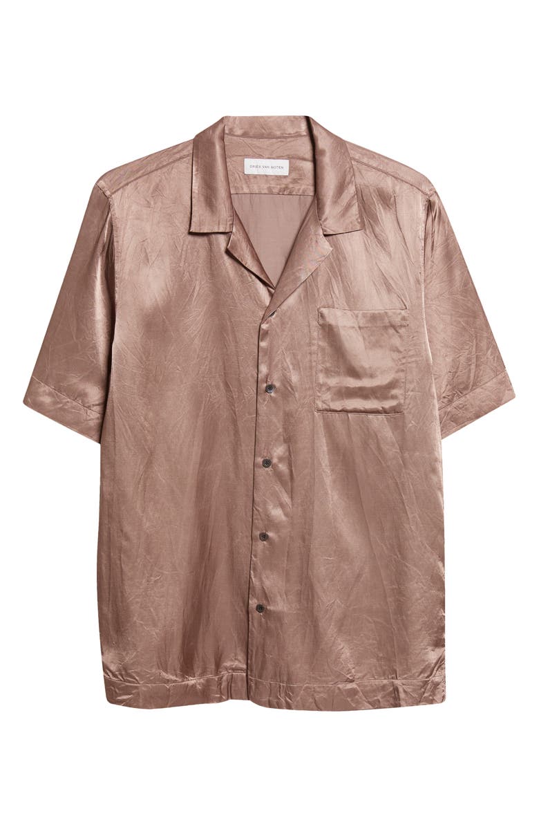 Dries Van Noten Carltone Crinkled Satin Camp Shirt, Main, color, Old Rose
