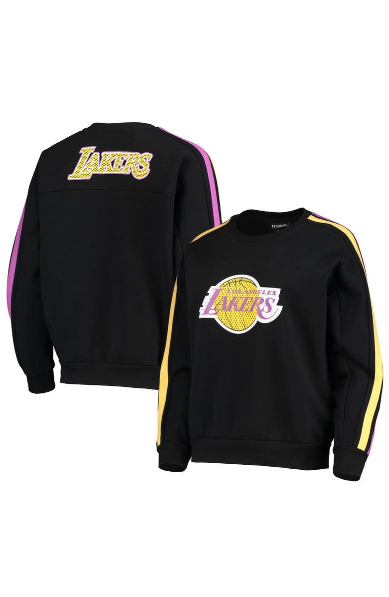 THE WILD COLLECTIVE Women's The Wild Collective Black Los Angeles Lakers Perforated Logo Pullover Sweatshirt, Main, color, 