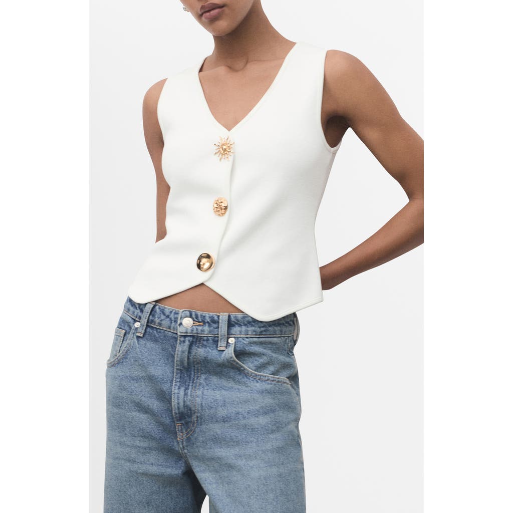 Mango Jewel Button Knit Vest In White