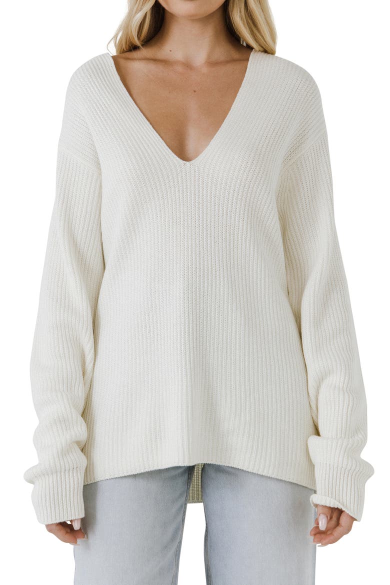 Endless Rose Oversize Deep-V Sweater, Alternate, color, CREAM