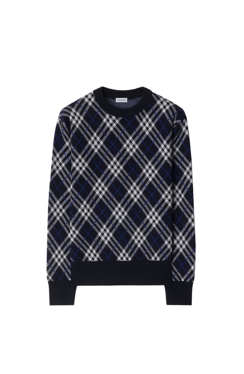 Burberry Check Wool Blend Sweater, Alternate, color, Ink Blue