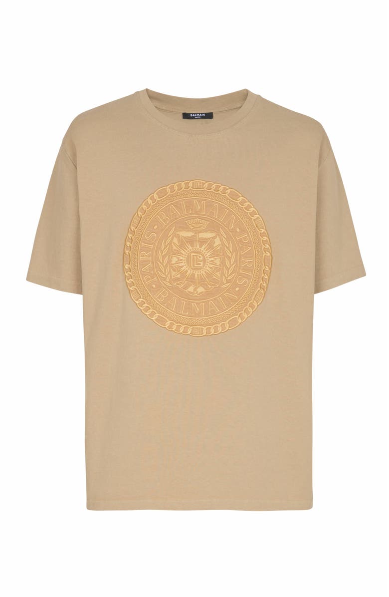 Balmain Embroidered Balmain Médaille T-Shirt, Alternate, color, Beige