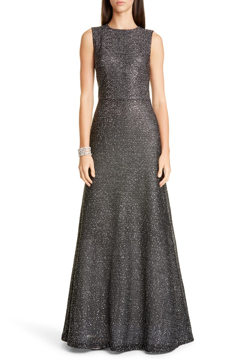 St. John Evening Embellished Netting Knit Trumpet Gown, Main, color,